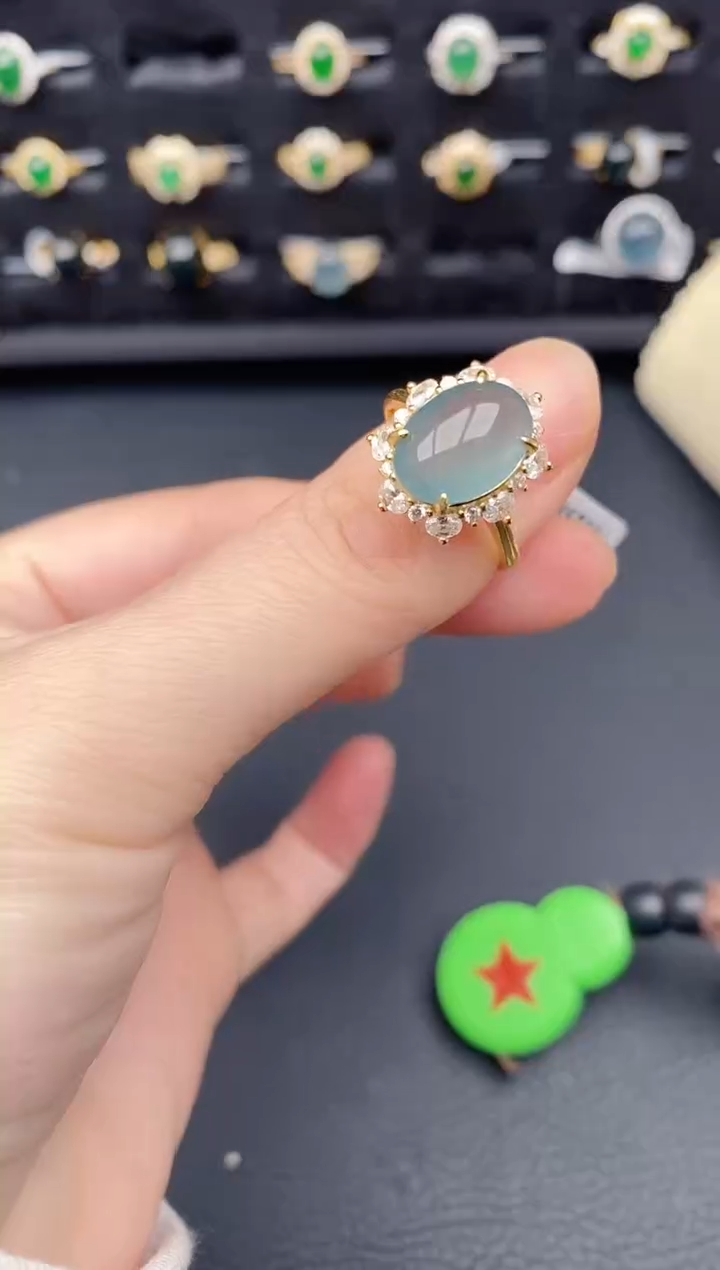 银S925镶嵌戒指翡翠天然a货翡翠47