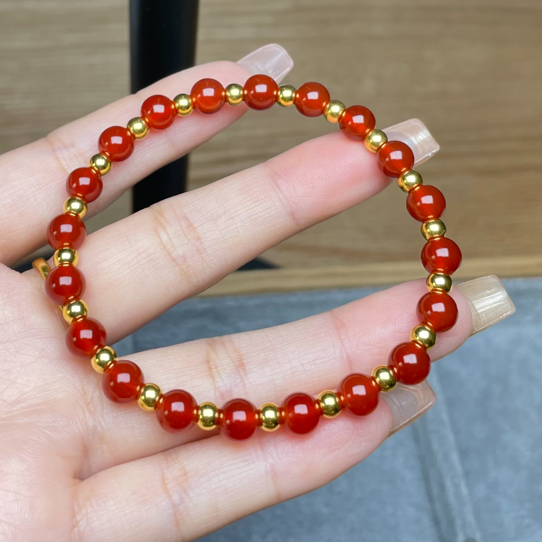 玉麓 足金4mm光面转运珠20颗1.06g红MN手串（串好发货）