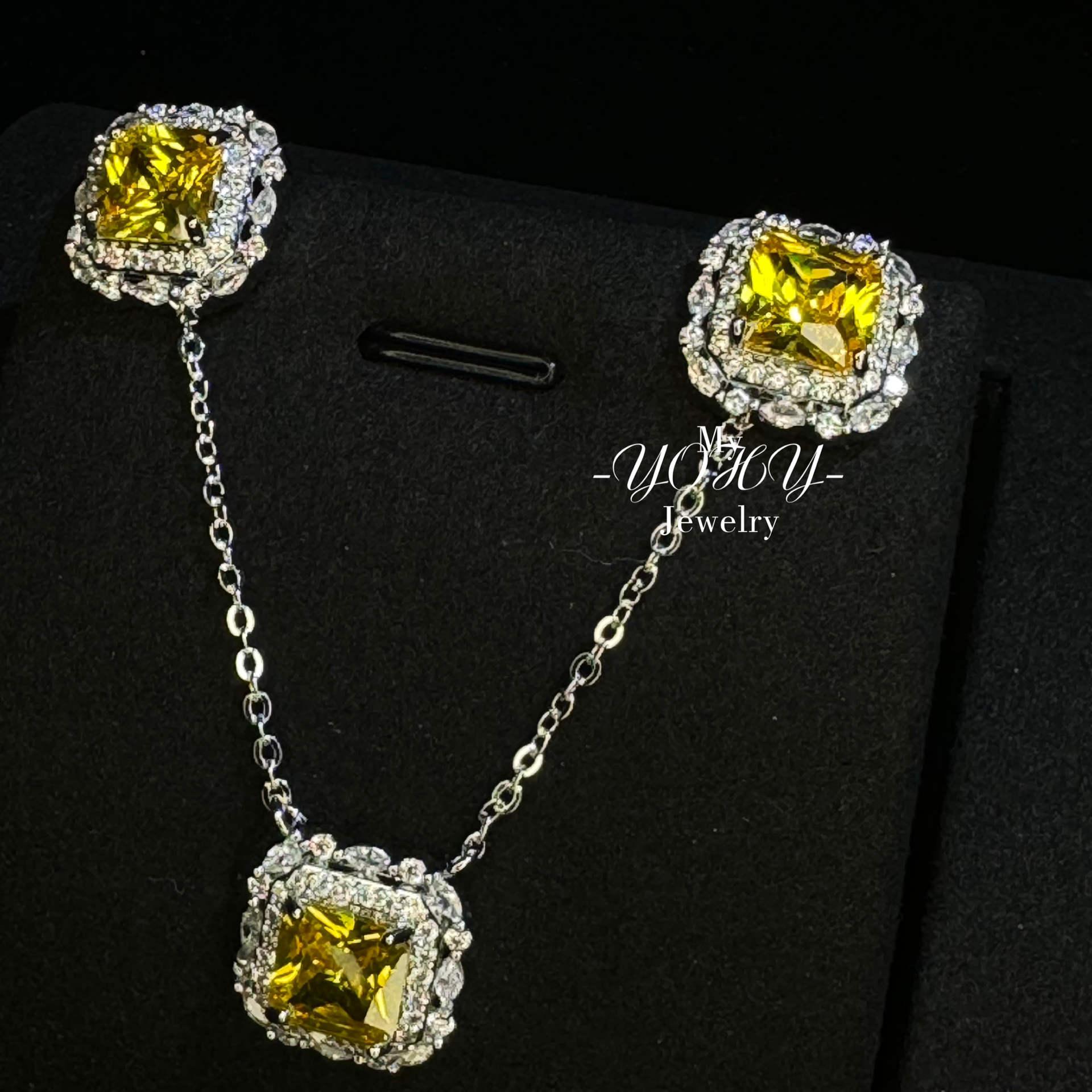 铜合金锆石项链 YOHY【镀金】炽芒黄钻项链耳钉A32 A19