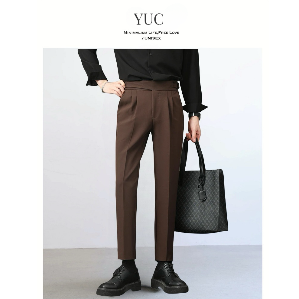 【YUC】双折轻奢那不勒斯休闲小西裤秋季休闲西裤男士男西装裤商务