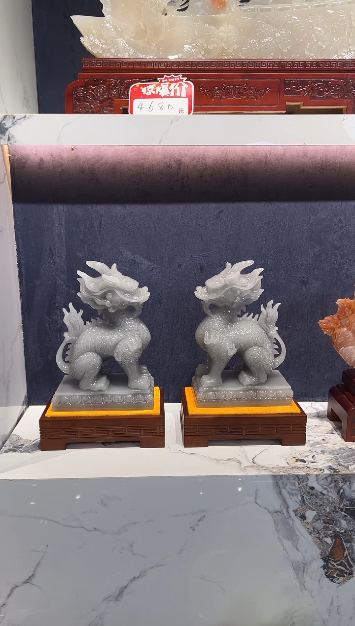 老挝石雕摆件 水墨玉麒麟