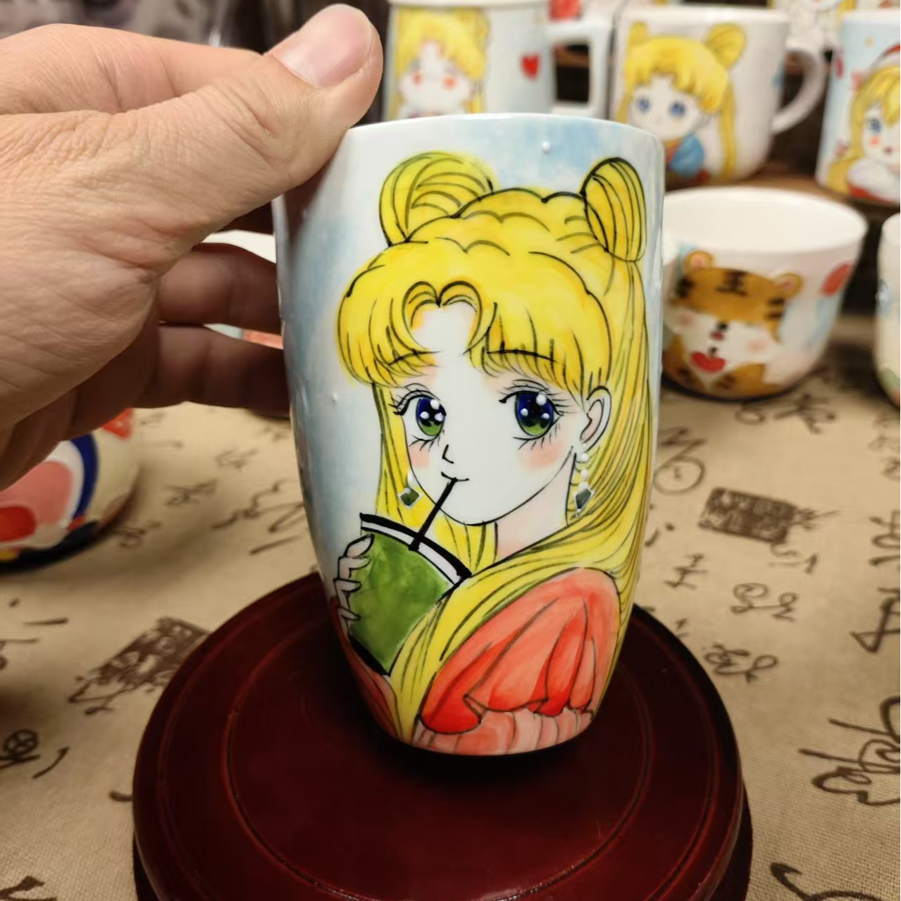 景德镇高温釉下彩陶瓷杯彩绘手绘主人杯手工