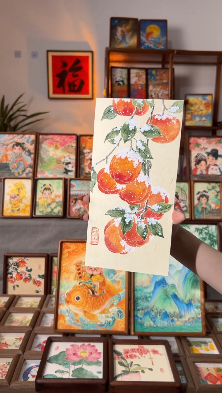 【闪购商品】国画大雪柿 手绘国画28胡桃