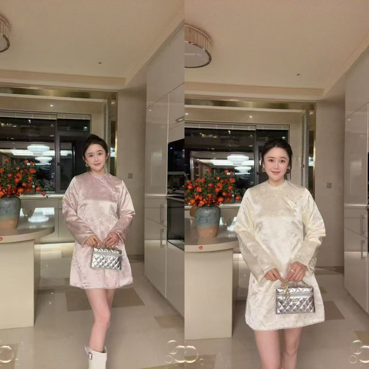 【旗袍】千金小姐国风珍珠边连衣裙24250113（小码裙长约81.5cm）