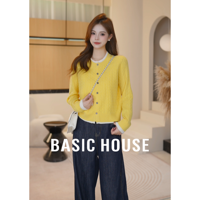 Basic House/百家好秋季新款可爱风假两件针织开衫B1195B5Y992