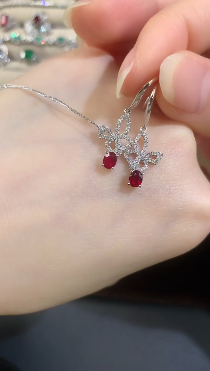 18K金镶嵌耳饰红宝石D180|2999