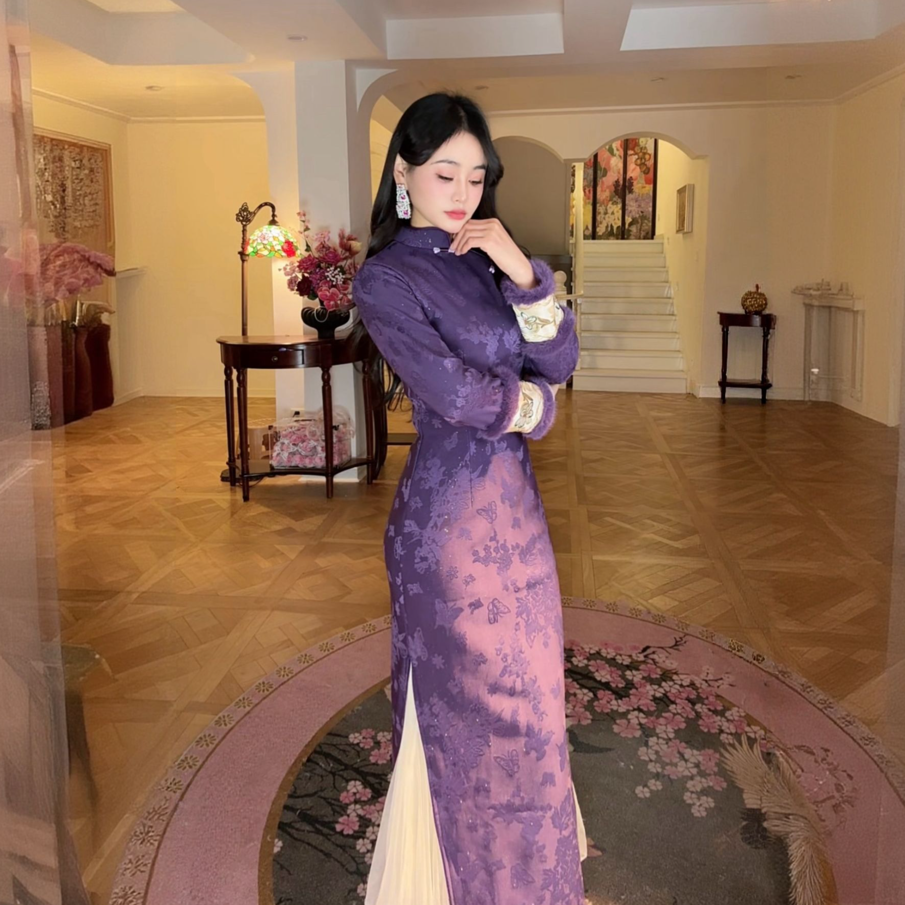 苏故里【素笺淡墨】新款冬季加绒修身显瘦气质改良新中式旗袍中长