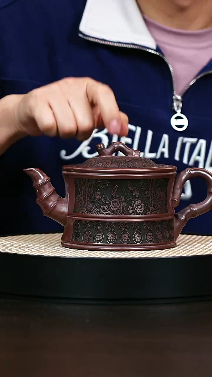 茶壶紫砂S级石红竹节750cc