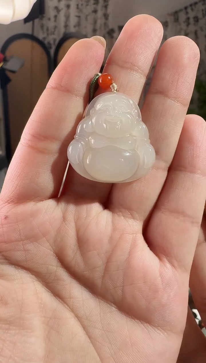 颈饰未镶嵌和田玉30藕粉佛公 带棉