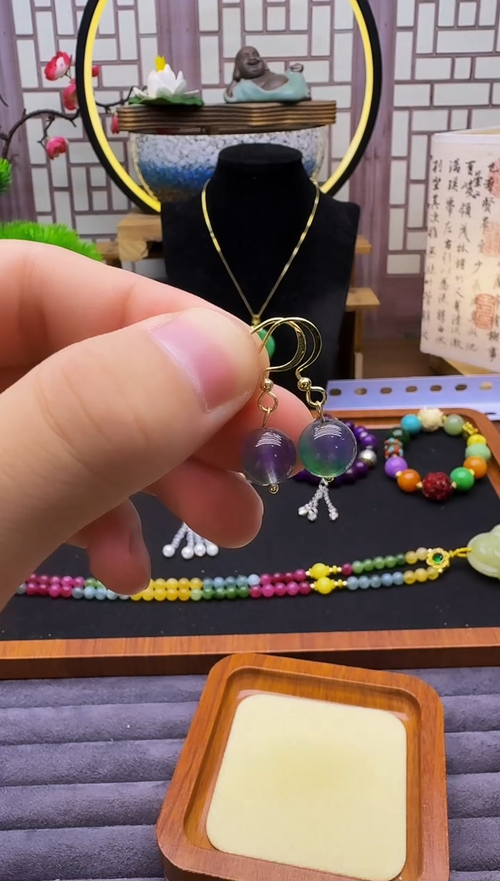 翡翠14K金镶嵌耳饰E472