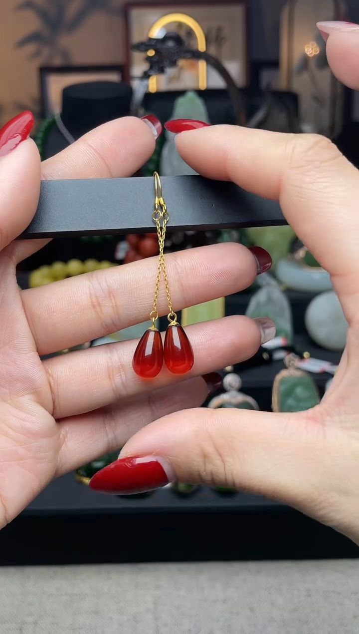 【闪购商品】琥珀耳饰银S925镶嵌耳饰f156