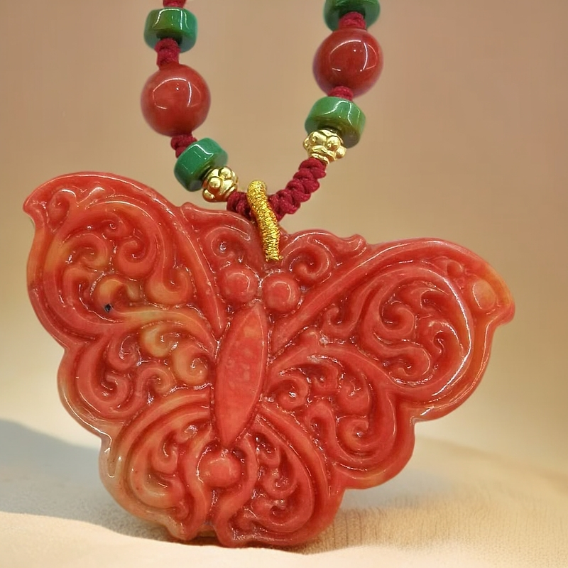 （库存处理）-高定珠宝雕花蝴蝶项链石英质玉项链设计款X618