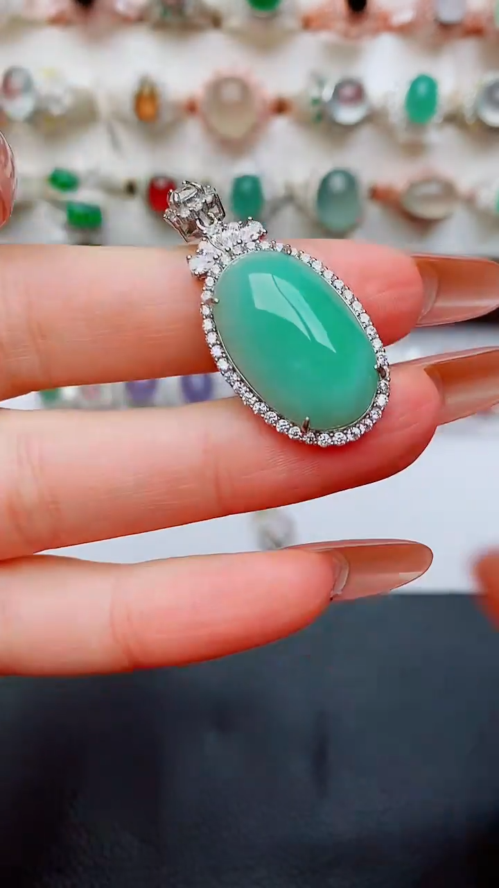 银S925镶嵌戒指翡翠...