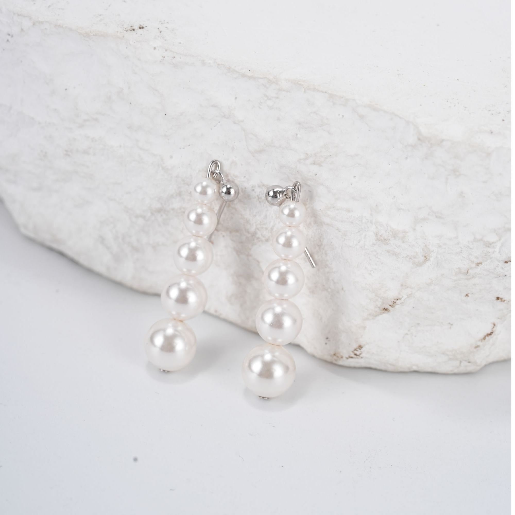 925银耳饰 气质长款法式赫本风串珠耳环吊坠