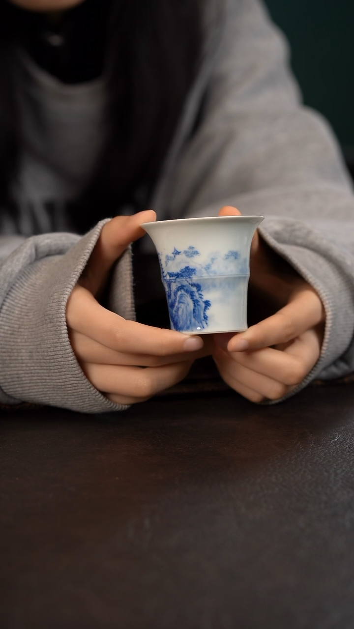 【闪购商品】杯聚澜堂国画山水竹节杯