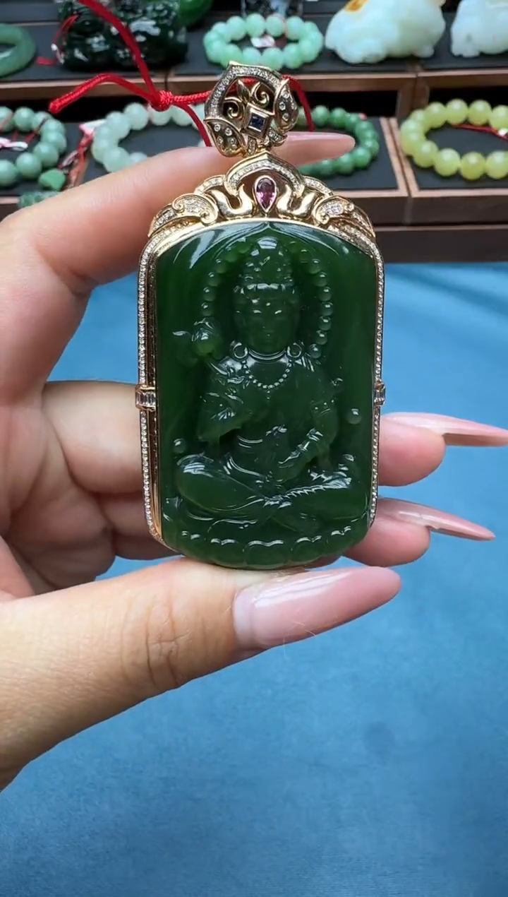 和田玉18K金镶嵌挂件1