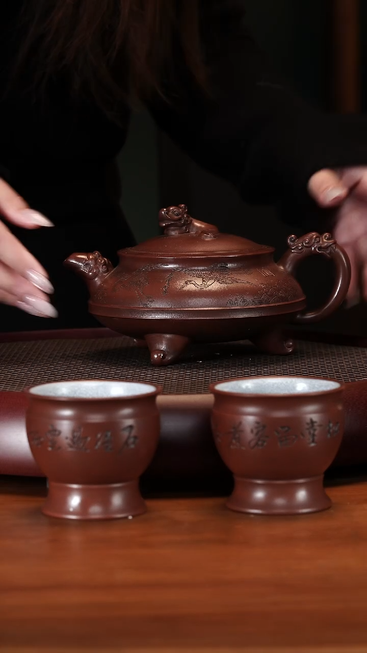 【闪购商品】紫砂茶壶2-56ZWP魑龙套组老红泥570cc