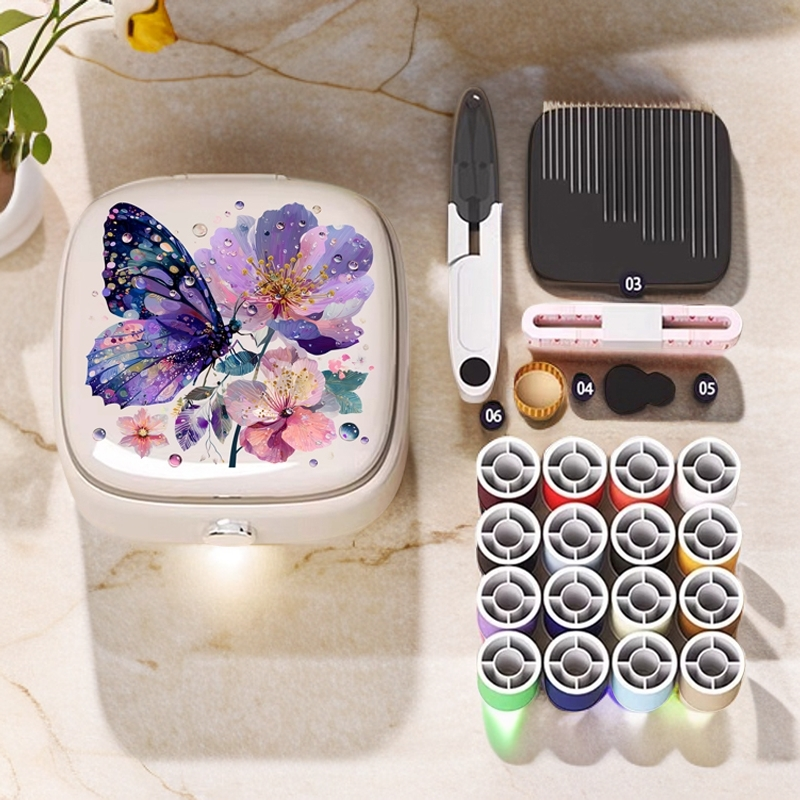 微雨蝶花磁吸针线盒 家用高质量实用针线包缝补套装F