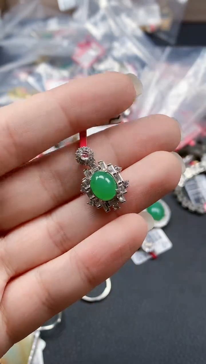 银S925镶嵌戒指翡翠天然A货缅甸翡翠