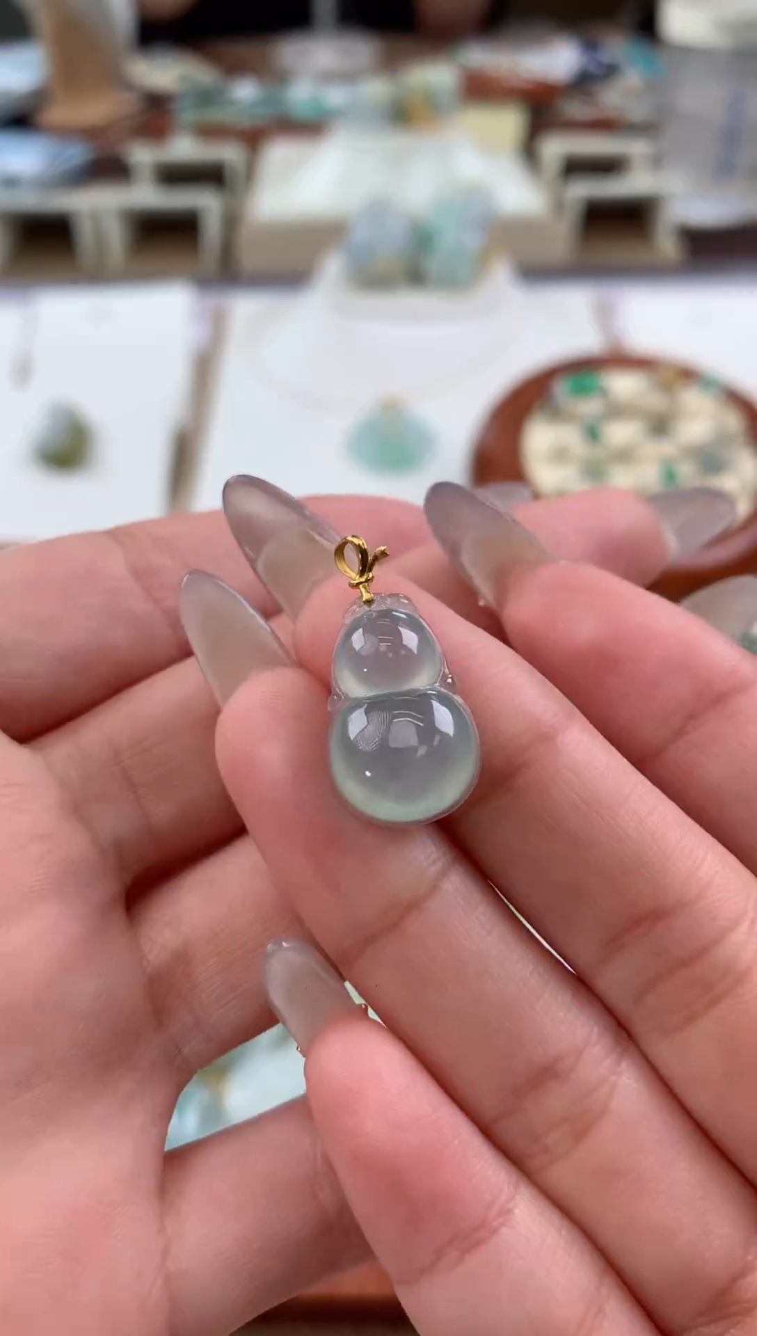 【闪购商品】翡翠颈饰18K金镶嵌天然A货翡翠挂件