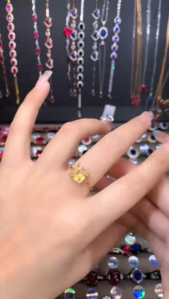 【闪购商品】黄晶戒指银S925镶嵌玫瑰金8