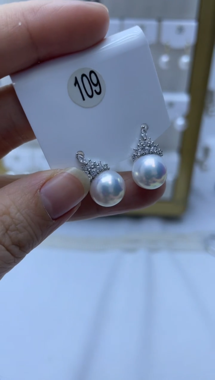银S925镶嵌耳饰淡水珍珠109