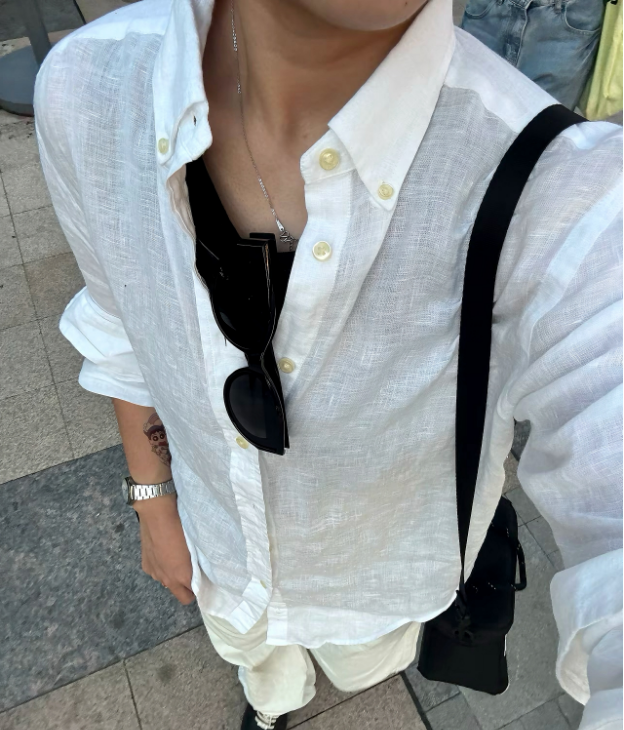 男款 小马长袖100%亚麻衬衫