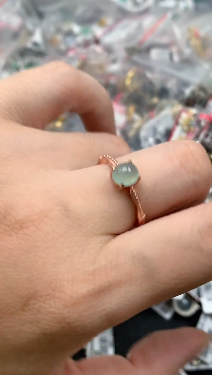 翡翠戒指银S925镶嵌天然A货缅甸翡翠