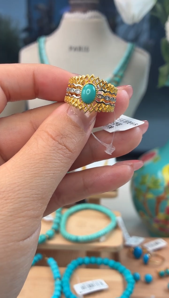 银S925镶嵌绿松石戒指1