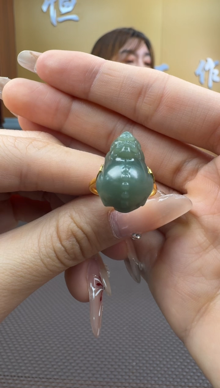 【闪购商品】和田玉戒指18K金镶嵌11-19备注圈口发货