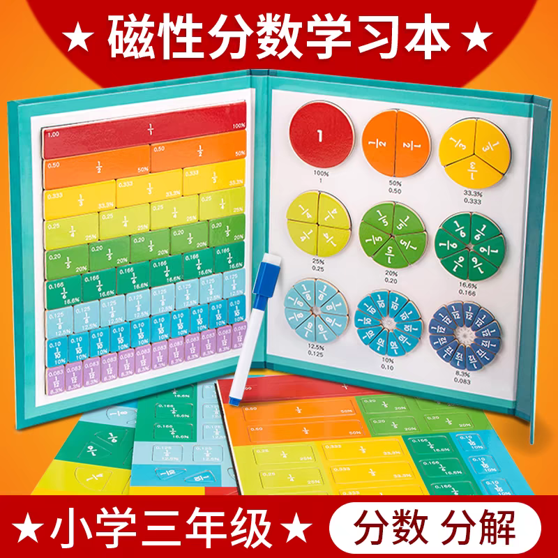 【小学老师推荐！9·9元/103件套】磁吸分数盘教具三年级磁性分数运算