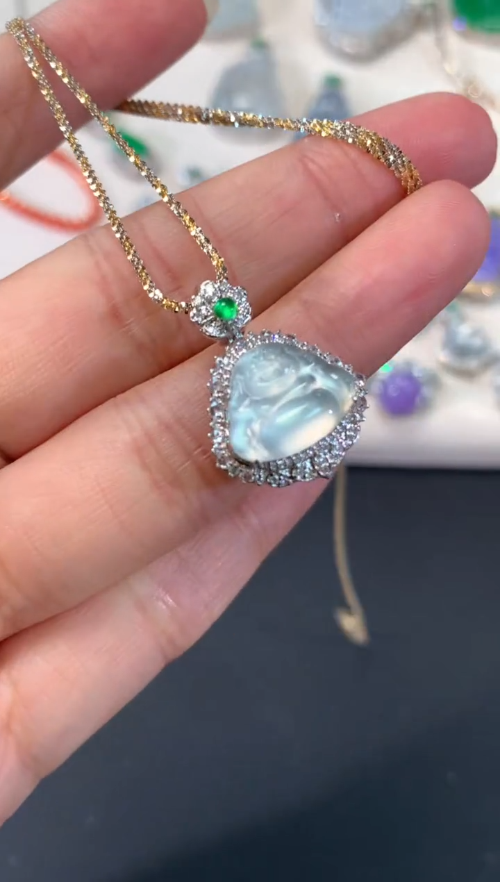 【闪购商品】翡翠吊坠(不含链)18K金镶嵌A32|8500