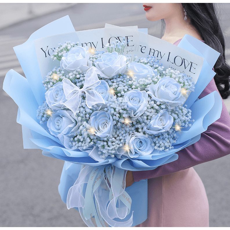 枝碎冰蓝玫瑰花·女生配送推荐·同城鲜花店安排