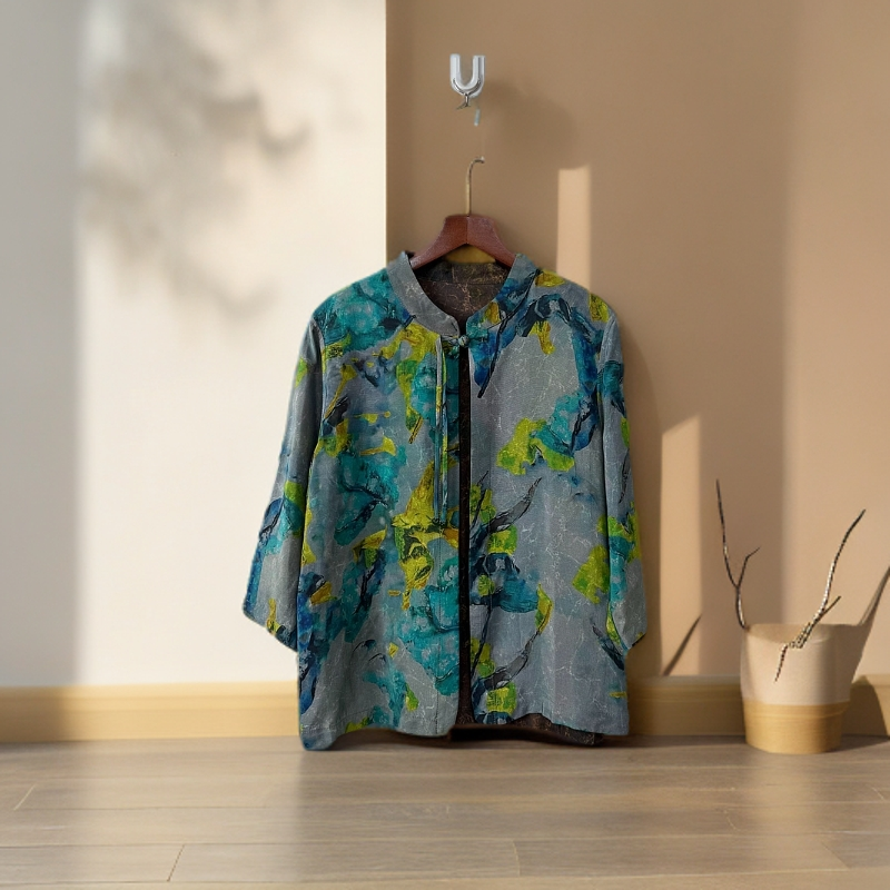 093新中式新款薄荷绿双面双穿气质一粒扣外套