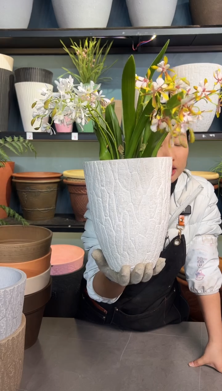 19*23.5/12DH19/白色竖纹浮雕纹理强体花盆