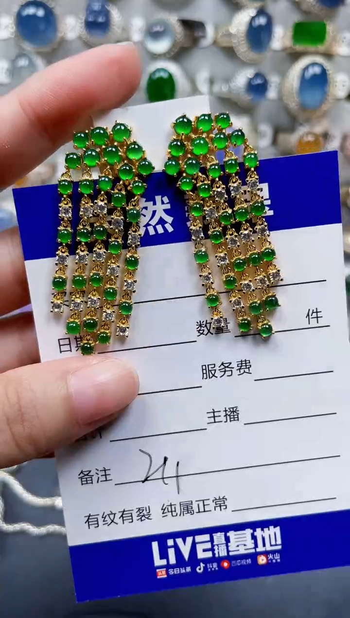 银S925镶嵌翡翠耳饰211