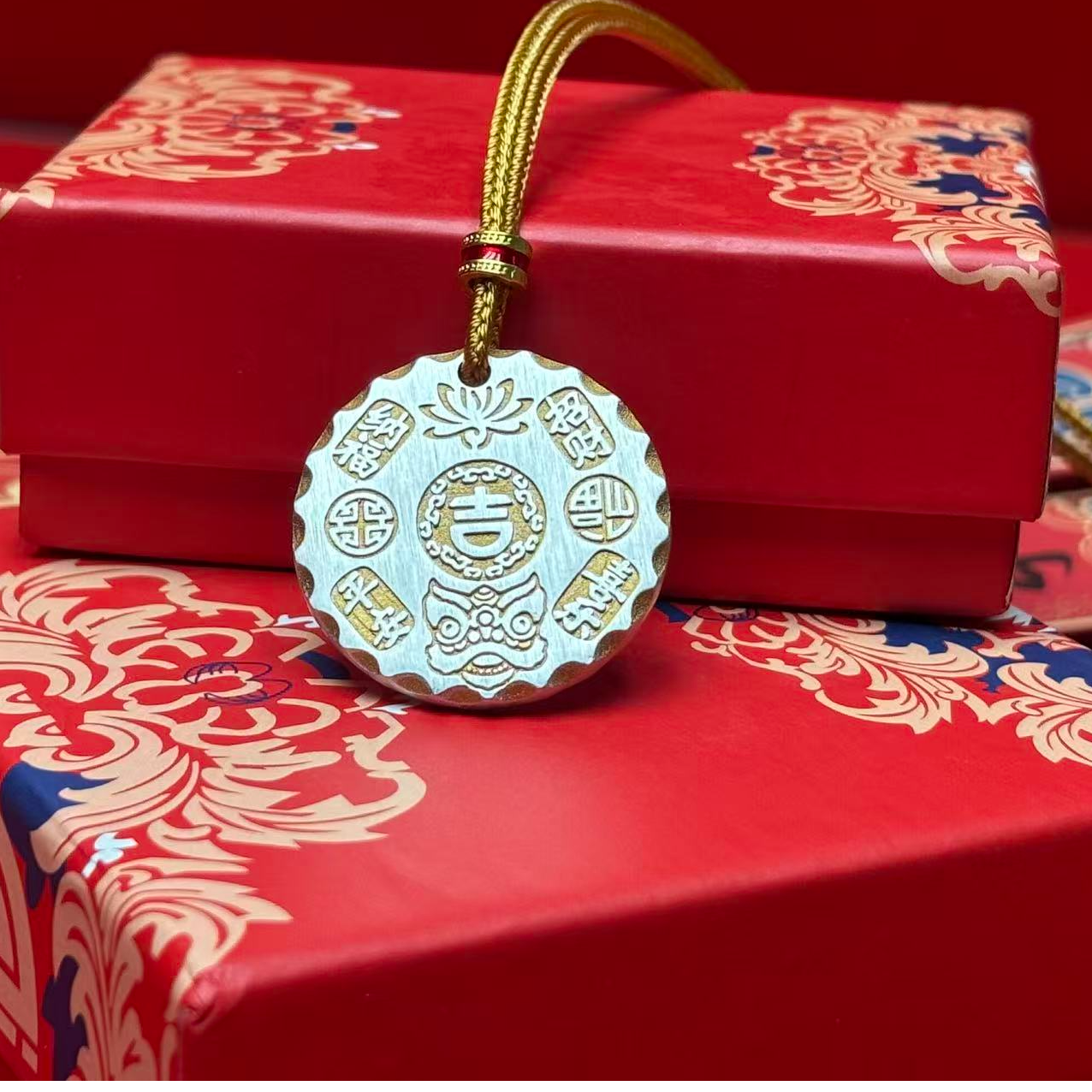 银吊坠 描金13g平安喜乐圆饼吊坠时尚