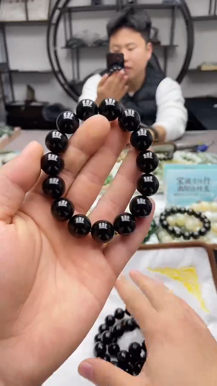 未镶嵌手串和田玉纯天然新疆塔县黑青14圆珠