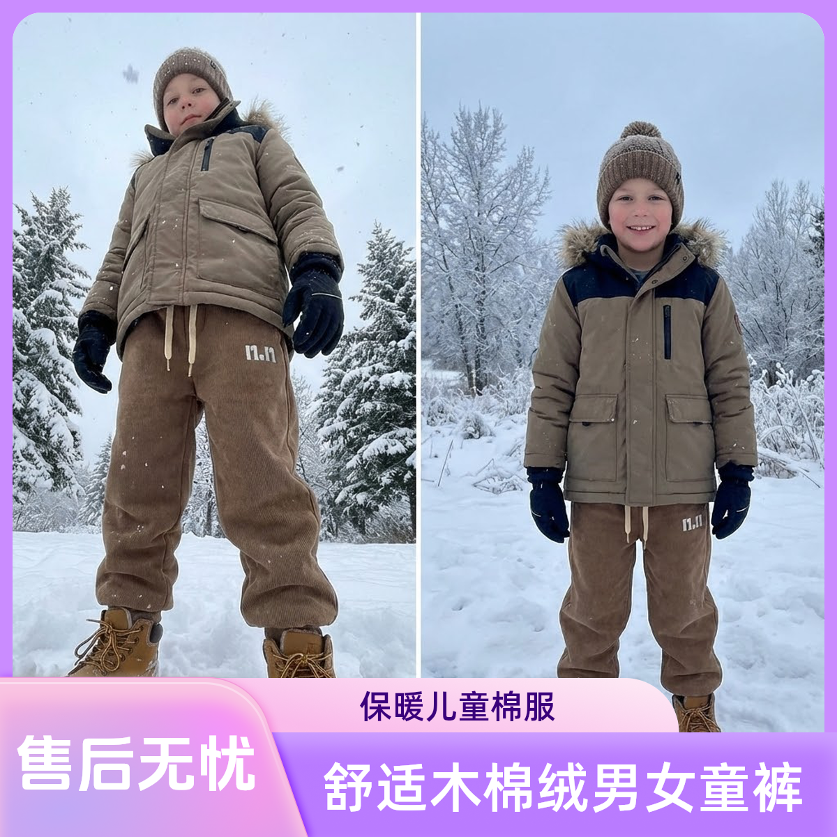 木棉绒超厚仿兔毛男女童裤棉裤儿童舒适加厚冬季秋冬滑雪保暖特厚