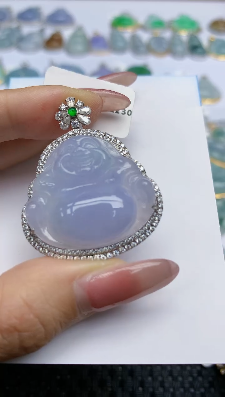 【闪购商品】翡翠挂件18K金镶嵌天然翡翠A货