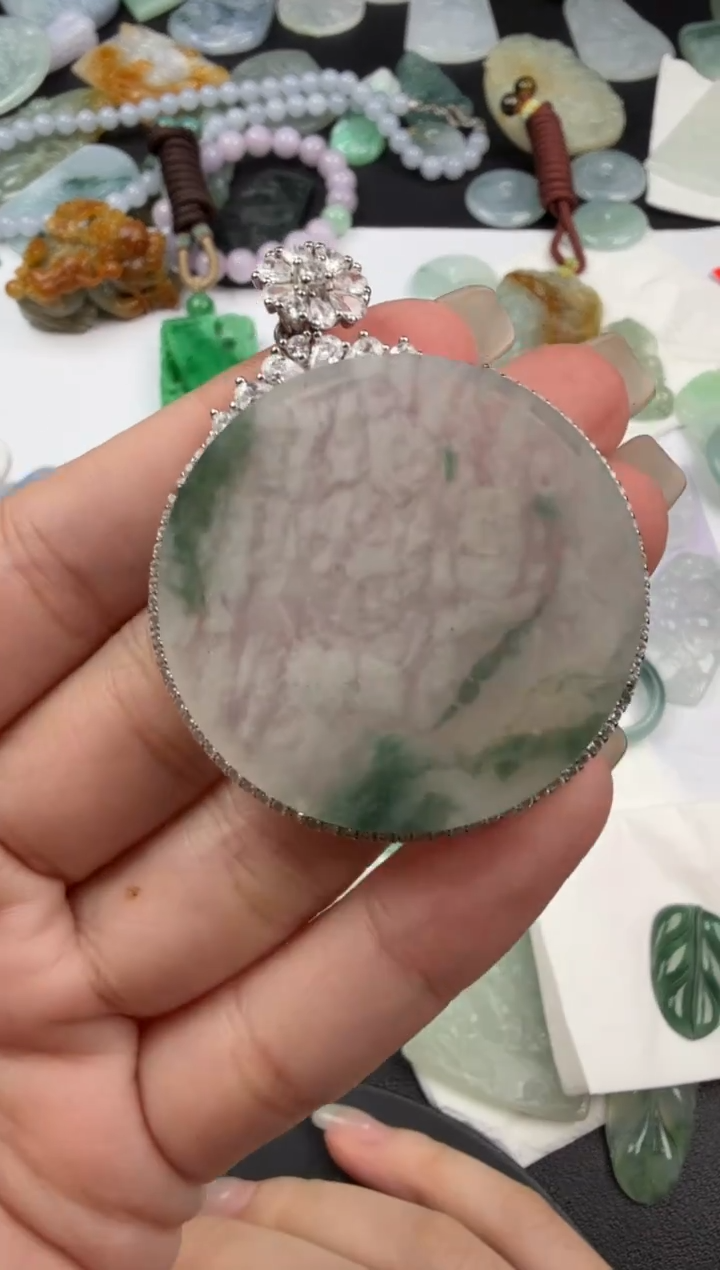 吊坠(不含链)银S925镶嵌翡翠翡翠饰品-216