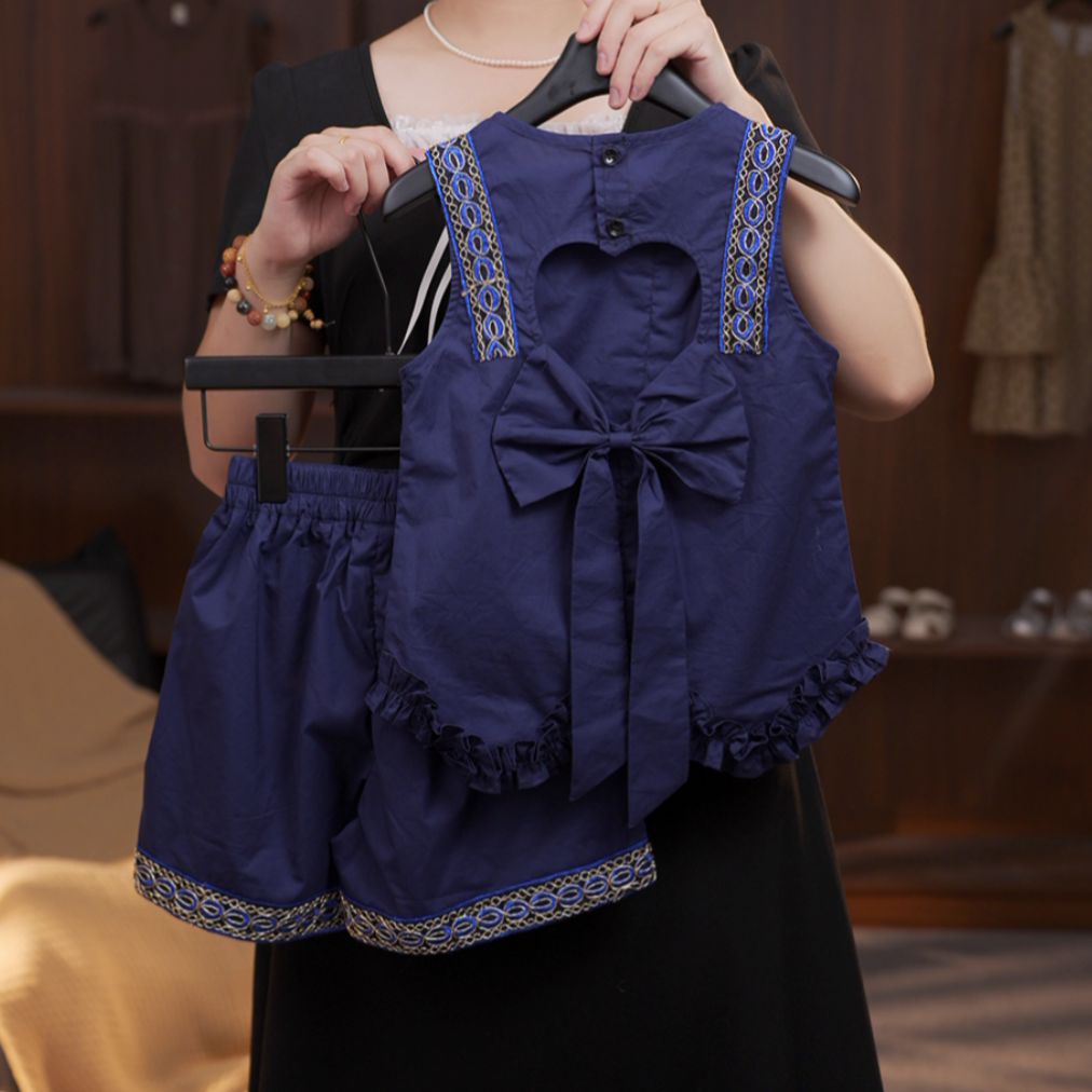 2025【J】夏季无袖洋气童装女童套装套头纯色显瘦气质百搭时尚