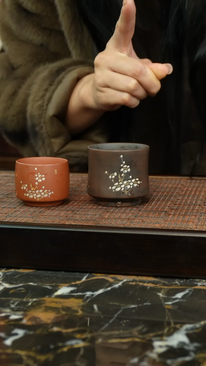 【闪购商品】梅花主人杯坭兴陶梅花刻绘主人杯