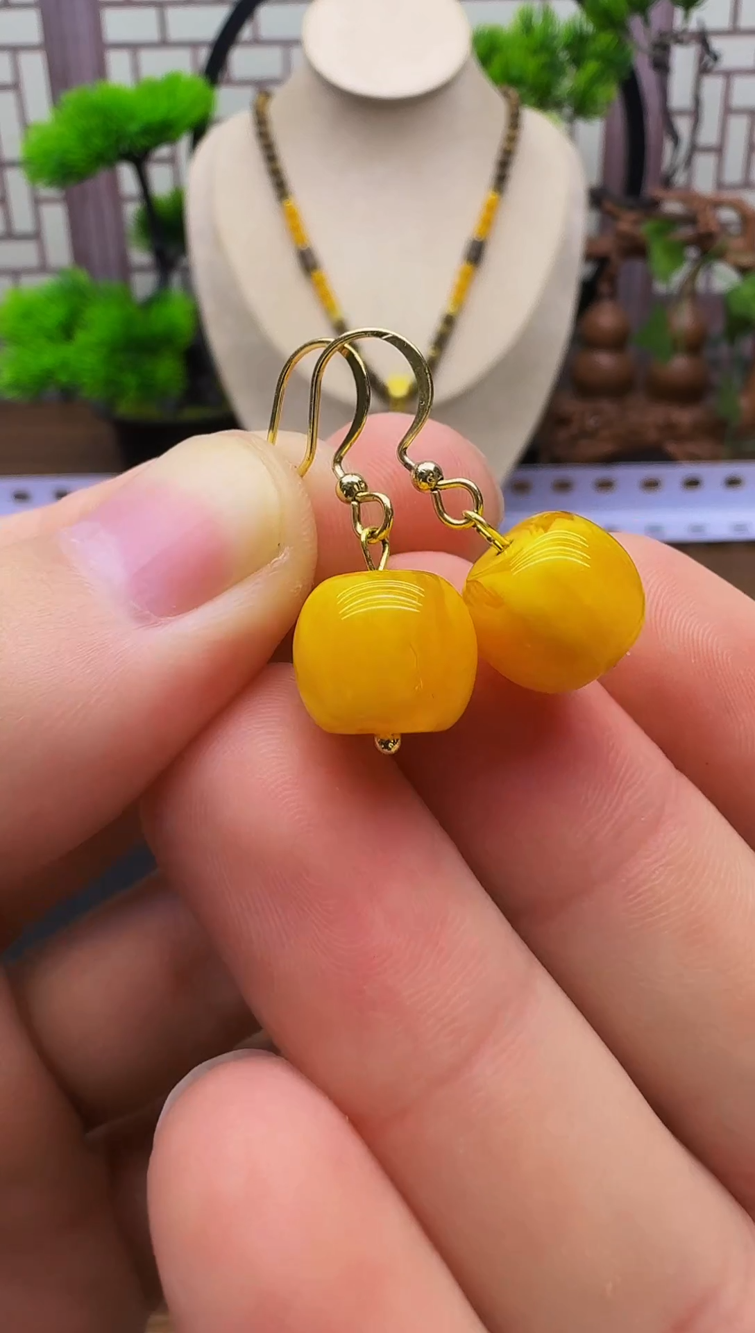 蜜蜡14K金镶嵌耳饰E01   