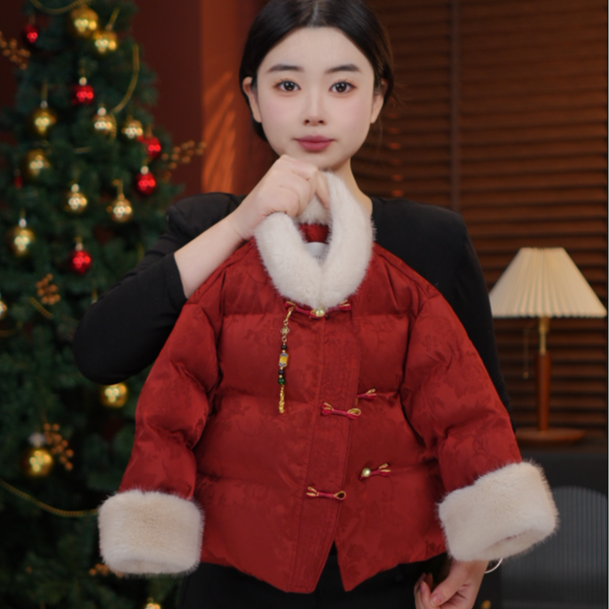 【加厚万寿花】2025冬季儿童新款萌娃中国风拜年加厚棉服外套39618