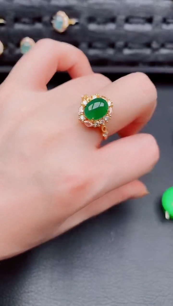 【闪购商品】翡翠戒指银S925镶嵌天然a货翡翠340