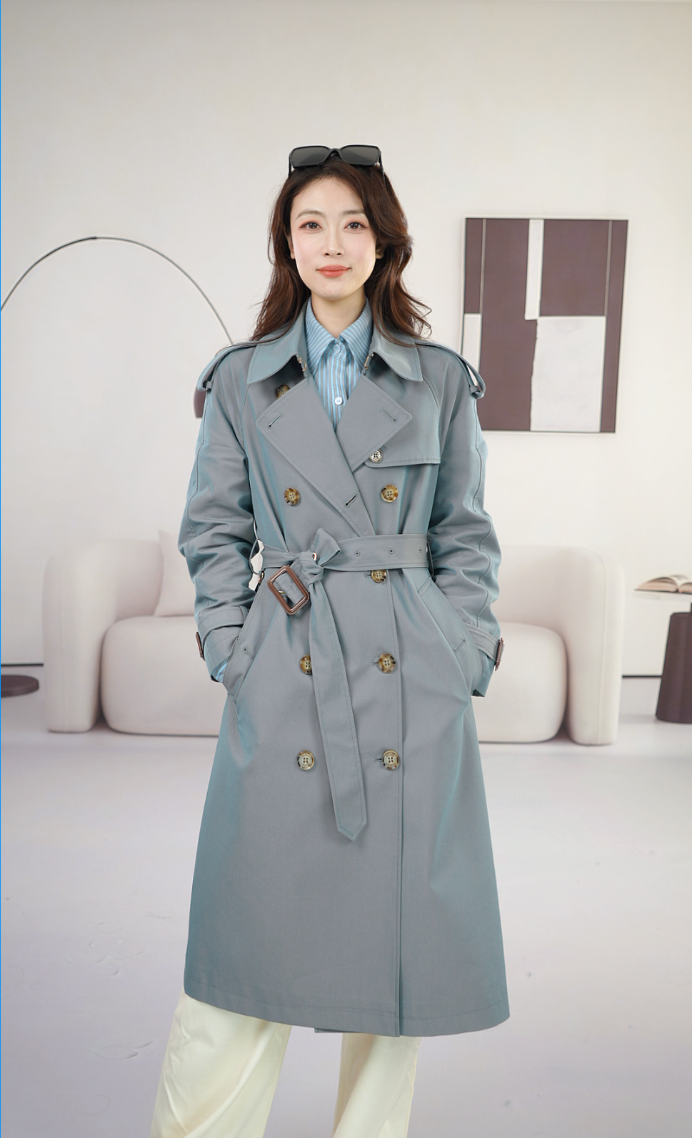 【现货】2025滑铁卢新款女装双排扣加长款风衣女外套变色龙风衣女