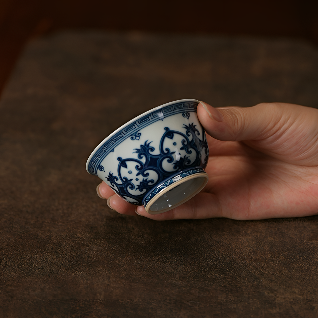 记石柴窑青花手绘葫芦宝相撇口小主人杯