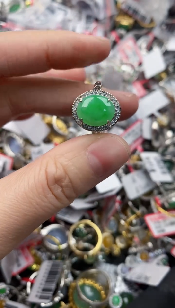 银S925镶嵌戒指翡翠444----5