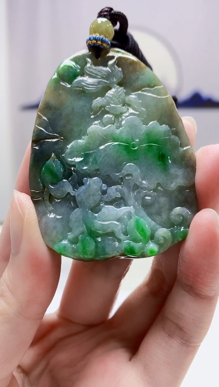 定制翡翠未镶嵌4917zm-毛货挂件荷叶鱼35